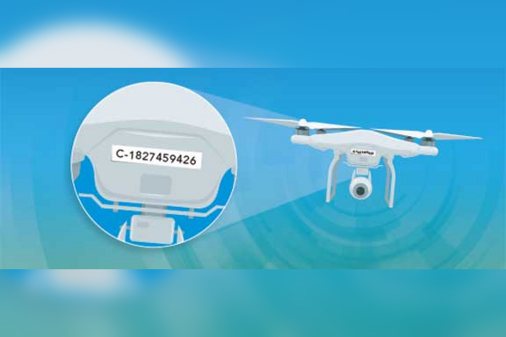 Transport Canada illustration showing a registration number marked visibly on a drone.