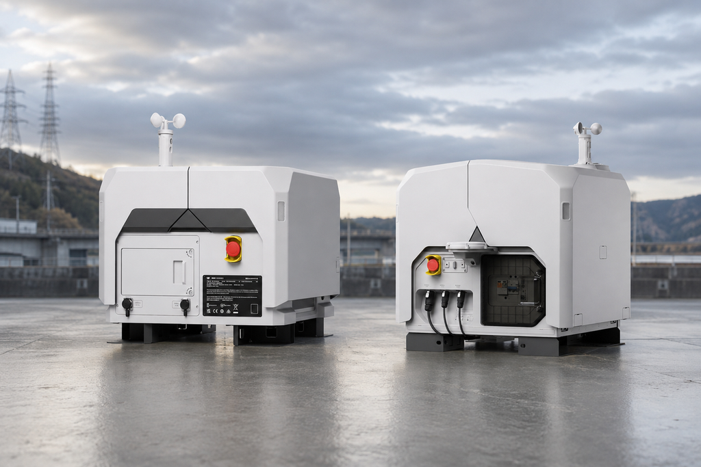 DJI Dock 2 and DJI Dock 3 autonomous drone stations at an industrial infrastructure site in Canada.